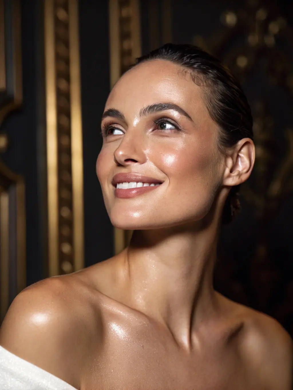 A person with radiant skin after an infrared sauna session, highlighting the beauty benefits. The lighting is flattering, showcasing the skin's natural glow and clarity.
